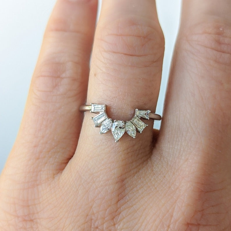 Art Deco Diamond Contour Wedding Band