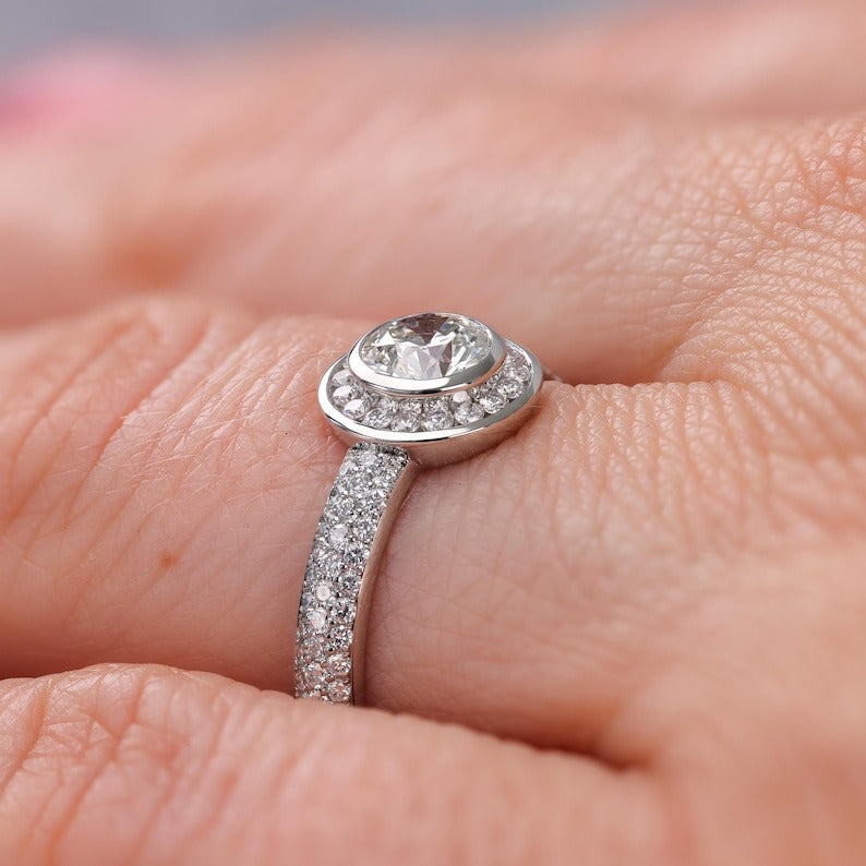 Bezel Halo Diamond Engagement Ring