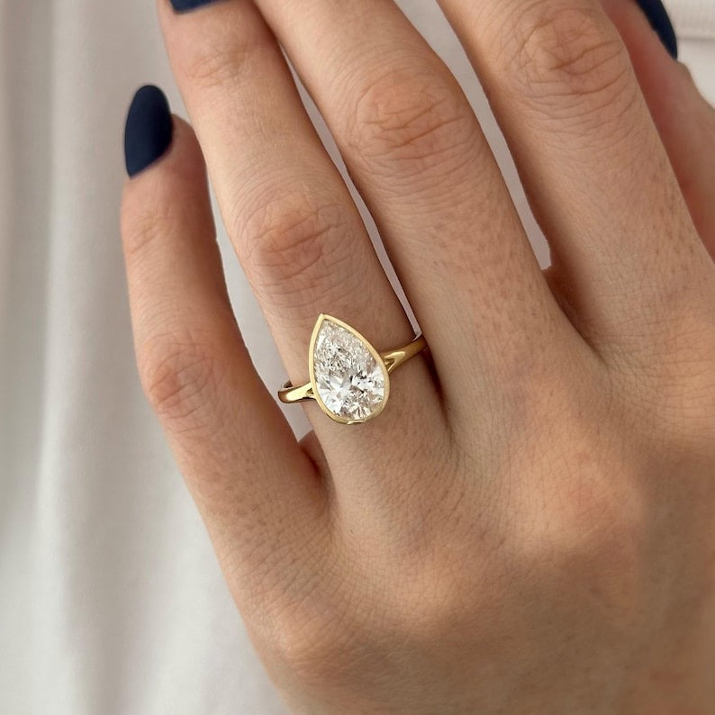 Carat E VVS2 Pear Lab Grown Diamond Bezel Set Ring
