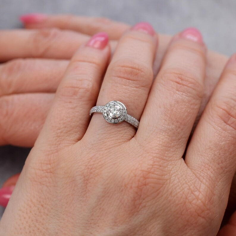 Bezel Halo Diamond Engagement Ring