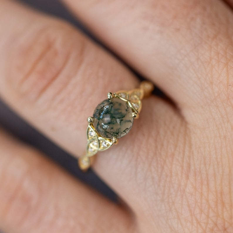 Moss Agate Celtic Engagement Ring
