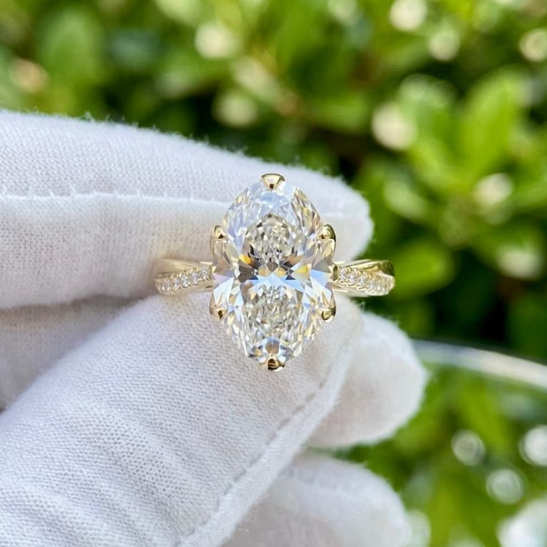 3 CT Oval Cut E VVS2/VS1 Lab-Grown Diamond Ring IGI Certified | Solid 10K/14K/18K Gold Engagement Ring | Pave Band Solitaire Ring