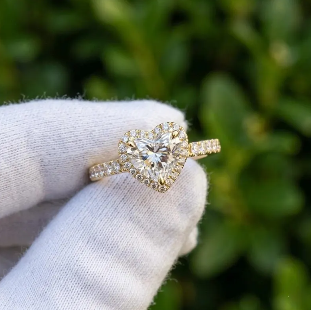 3CT Heart Shape Moissanite Diamond Engagement Ring, Halo Heart Diamond Ring, Romantic Proposal Ring, White Gold Promise Ring