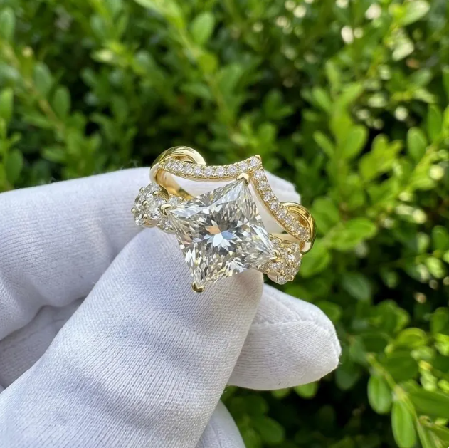 3 CT Princess Cut E VVS2/VS1 Lab Grown Diamond Ring IGI Certified, Twisted Split Shank Engagement Ring, Unique Bridal Ring