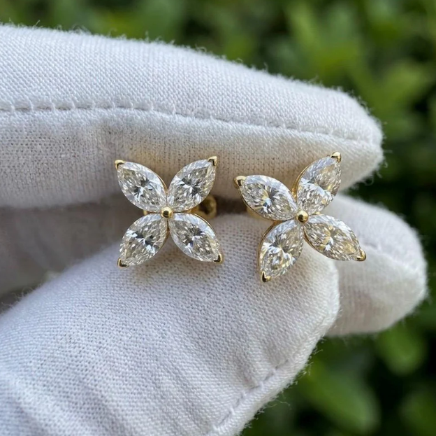 E VVS2/VS1 Labgrown diamond earrings, 2CTW Marquise cut diamond with Screw back Earrings for women anniversary Gift