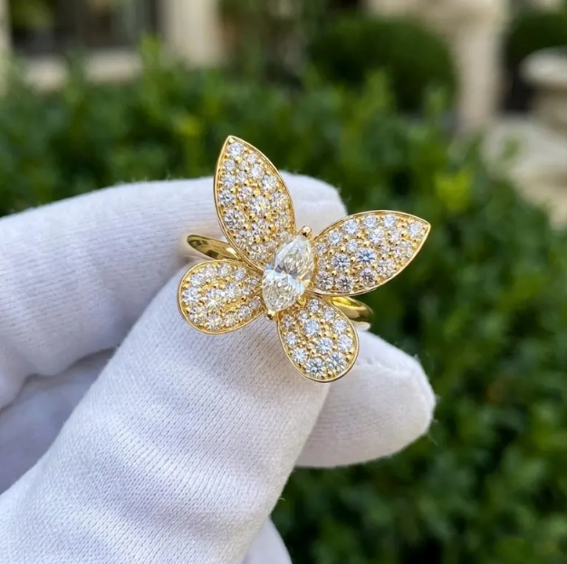 E VVS2 Lab Grown Marquise Diamond Butterfly Ring, Imperial Spark Butterfly Diamond Ring, Unique Nature Inspired Statement Ring