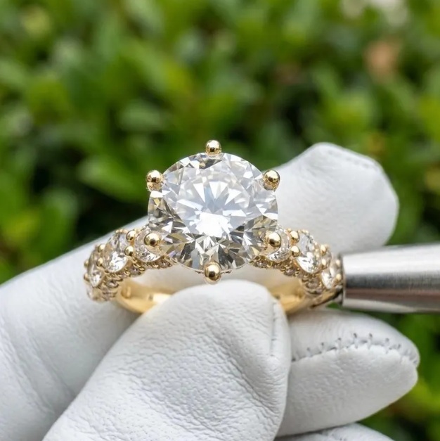 3.00 CT Round Brilliant Cut E VVS2/VS1 Lab Grown Diamond Ring, IGI Certified, Gold Hidden Halo Engagement Ring, Round Pave Anniversary Ring