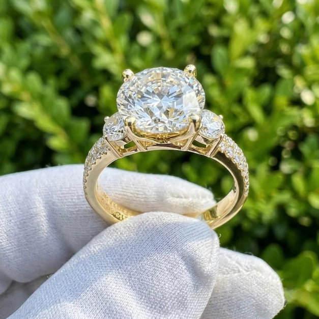 3 CT IGI Certified E VVS2/VS1 Round Cut Lab Grown Diamond Engagement Ring, 3.70 CTW Labgrown Diamond Three Stone Ring