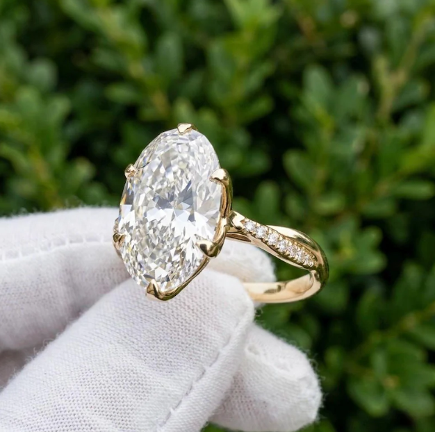 3 CT Oval Cut E VVS2/VS1 Lab-Grown Diamond Ring IGI Certified | Solid 10K/14K/18K Gold Engagement Ring | Pave Band Solitaire Ring