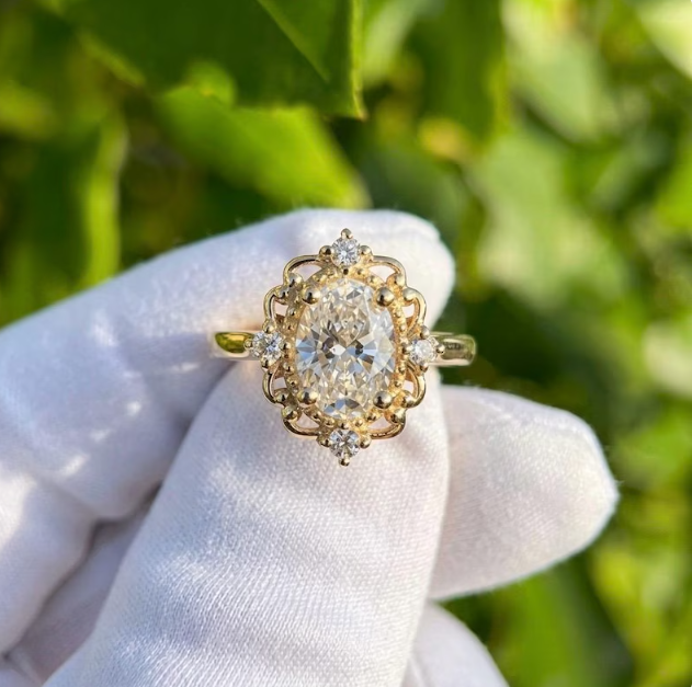 Vintage Inspired 2CT Oval IGI Certified E VVS2/VS1 LabGrown Diamond Halo Ring, Art Deco Unique Engagement Ring for Women