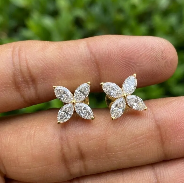 E VVS2/VS1 Labgrown diamond earrings, 2CTW Marquise cut diamond with Screw back Earrings for women anniversary Gift