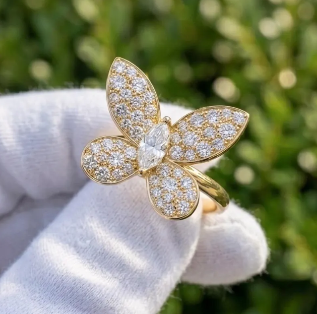 E VVS2 Lab Grown Marquise Diamond Butterfly Ring, Imperial Spark Butterfly Diamond Ring, Unique Nature Inspired Statement Ring