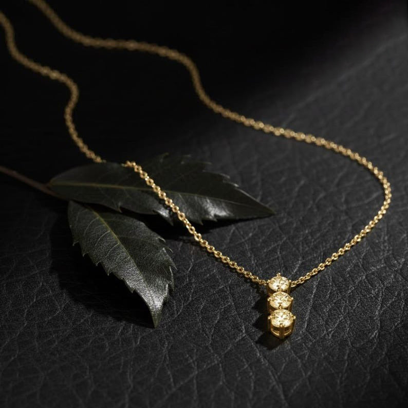 Three Stone Diamond Drop Necklace