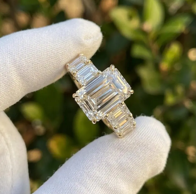 6CTW Emerald Labgrown Diamonds | 3CT Emerald Cut IGI Certified E VVS2/VS1 Lab Grown Diamond Engagement Ring | Multi Emerald Cut Band Ring