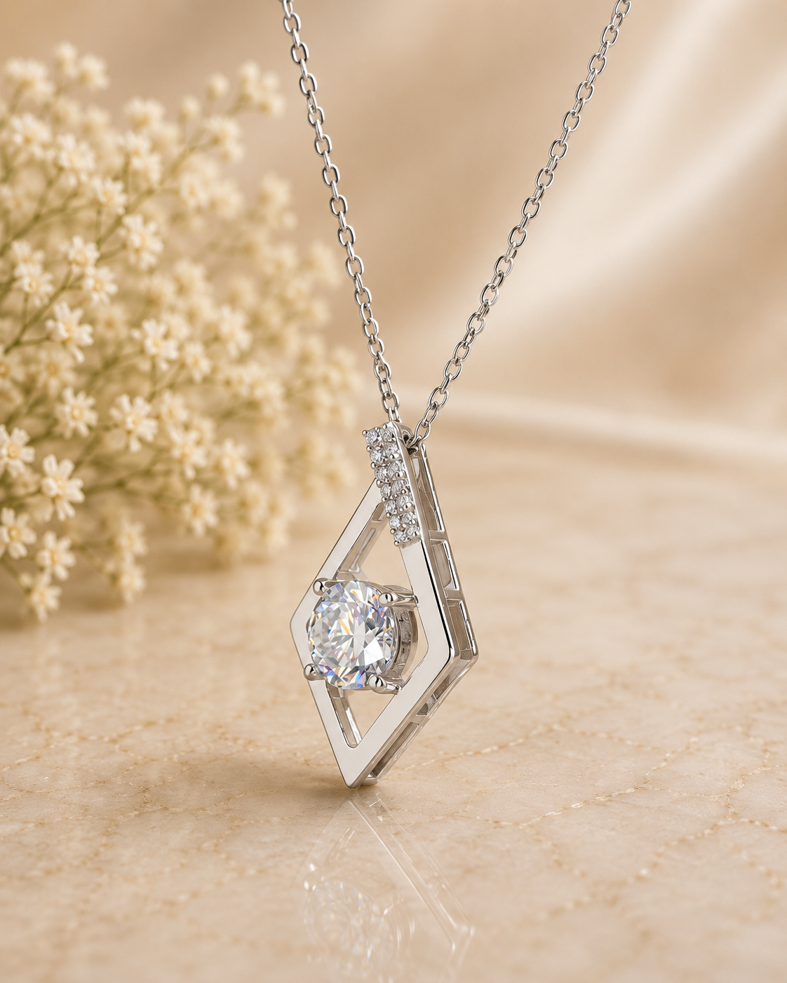 Round Cut Diamond Pendant Necklace, 18K Yellow Gold Twisted Ribbon Design