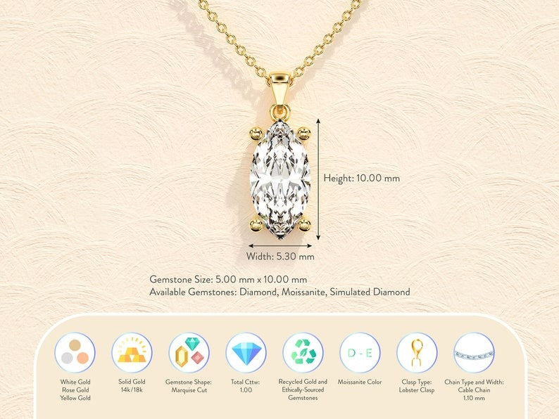 Marquise Cut Solitaire Pendant Necklace
