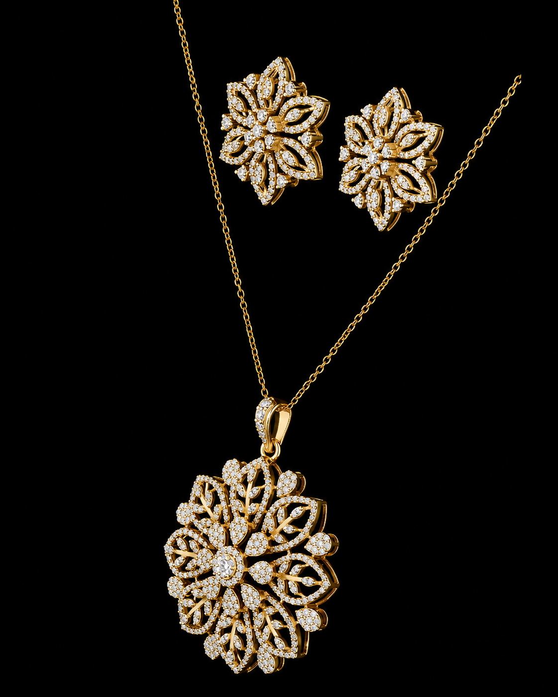 Diamond Flower Pendant Set White Gold Floral Jewelry Luxury Gift for Women