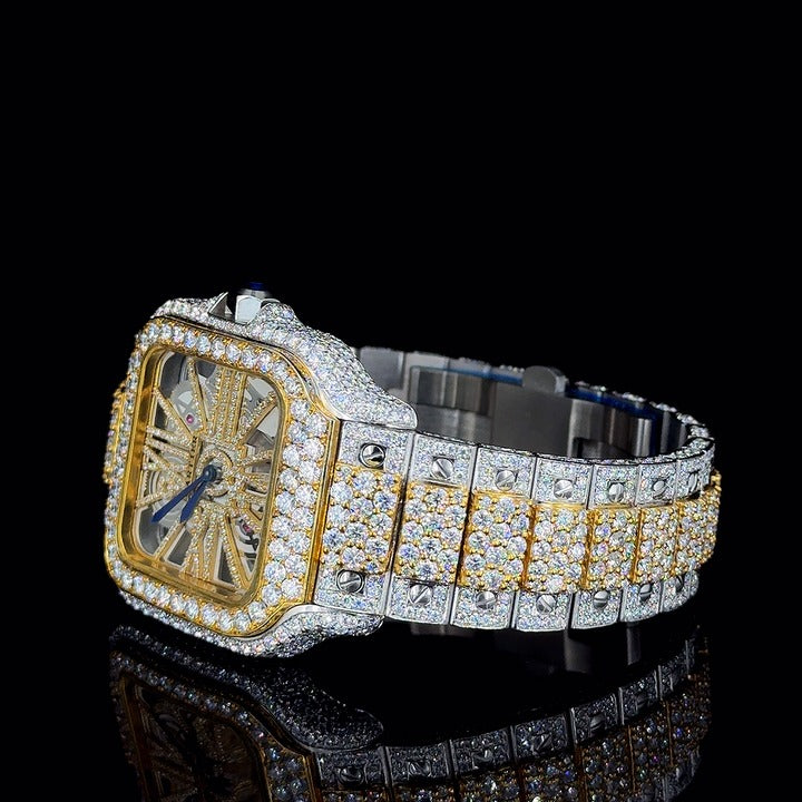 Two-Tone With Skeleton Dial Moissanite Diamond Watch