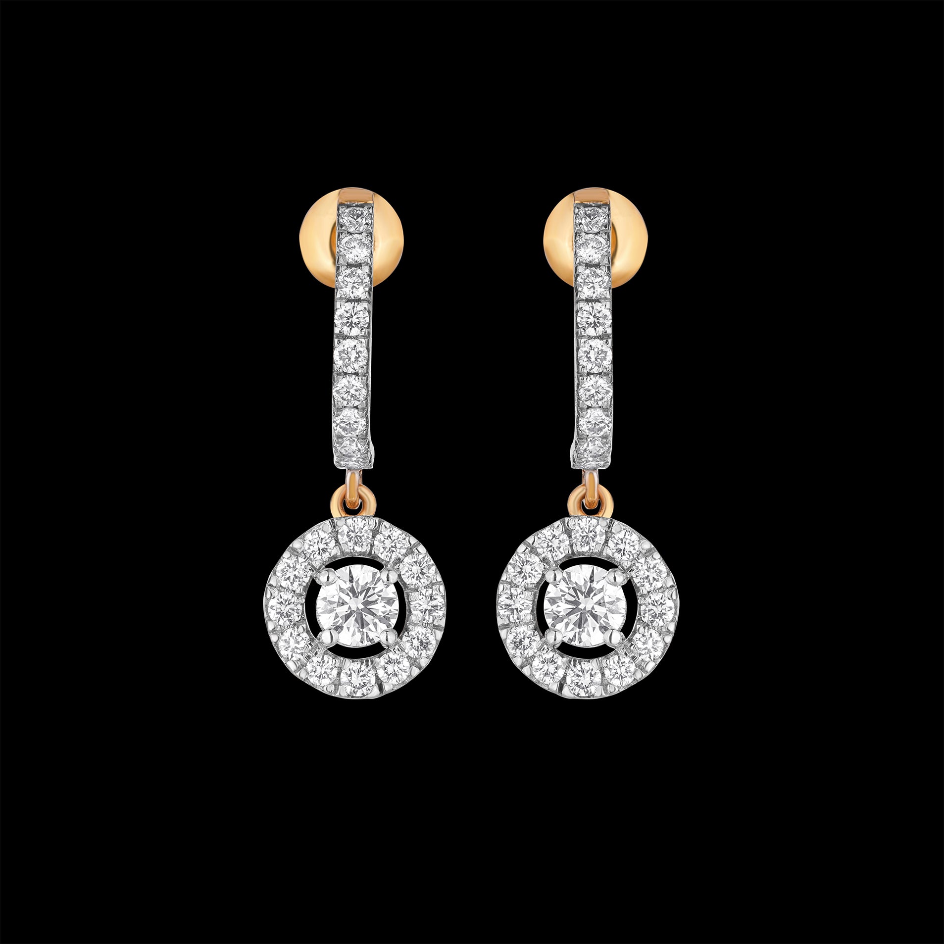 18K Round Lab Grown Diamond In-Out Hoop Earrings, Halo Style, VVS Clarity, E-F Color