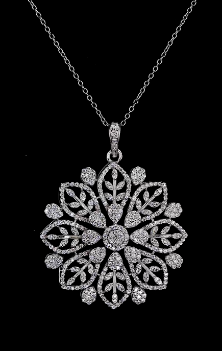 Diamond Flower Pendant Set White Gold Floral Jewelry Luxury Gift for Women