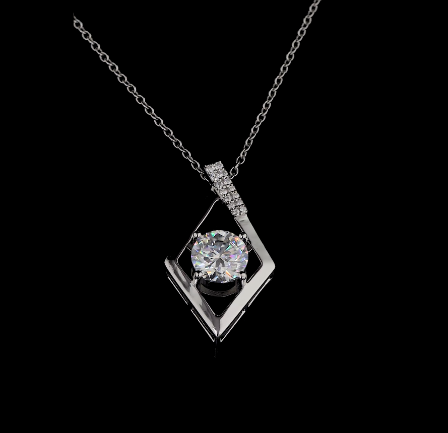 Round Cut Diamond Pendant Necklace, 18K Yellow Gold Twisted Ribbon Design