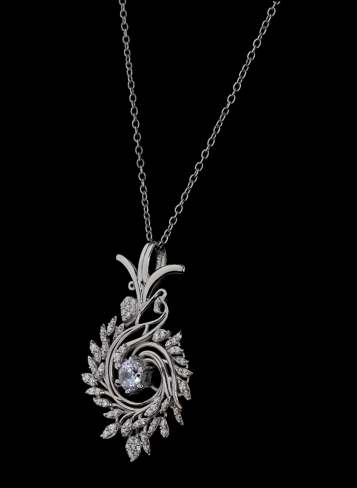 Round Diamond Pendant Necklace | 18K Yellow Gold Leaf Design, Nature Inspired Fine Jewelry