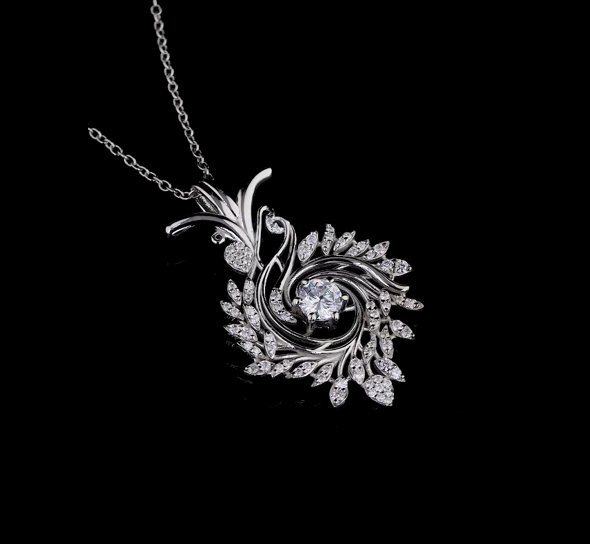 Round Diamond Pendant Necklace | 18K Yellow Gold Leaf Design, Nature Inspired Fine Jewelry