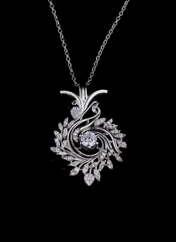 Round Diamond Pendant Necklace | 18K Yellow Gold Leaf Design, Nature Inspired Fine Jewelry