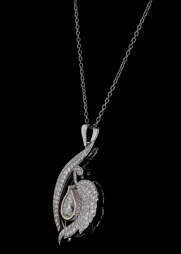 Pear Cut Diamond Swan Pendant Necklace | 18K Yellow Gold Elegant Jewelry