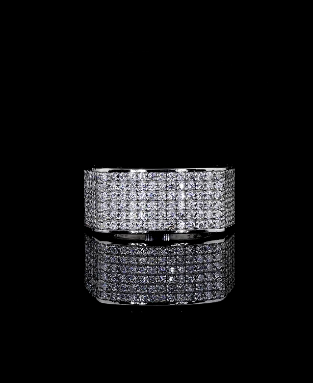 14K Gold Pave Diamond Band, Men's Round Lab Grown Wedding Ring