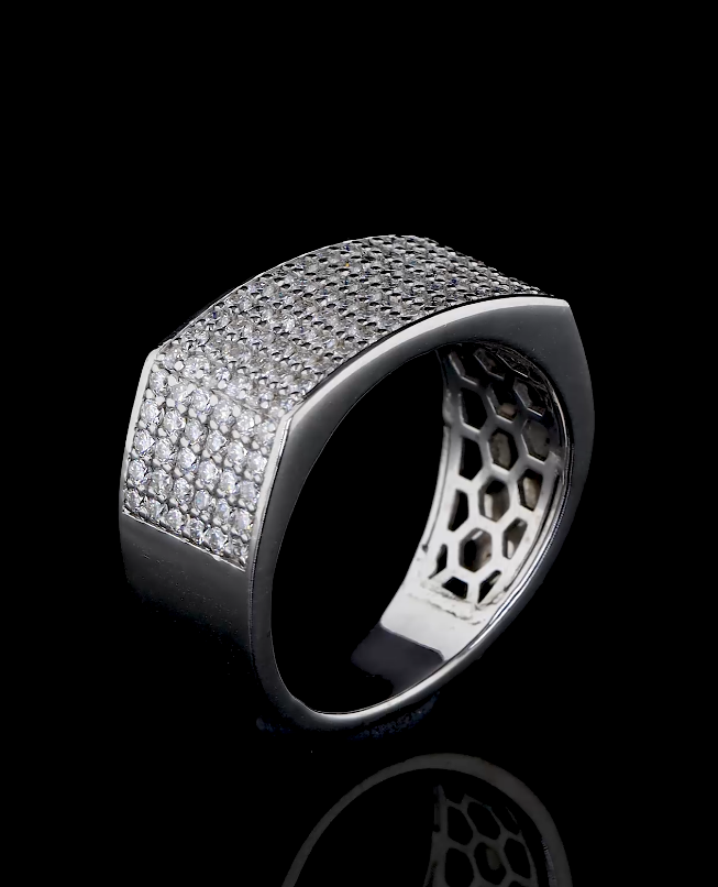 14K Gold Pave Diamond Band, Men's Round Lab Grown Wedding Ring