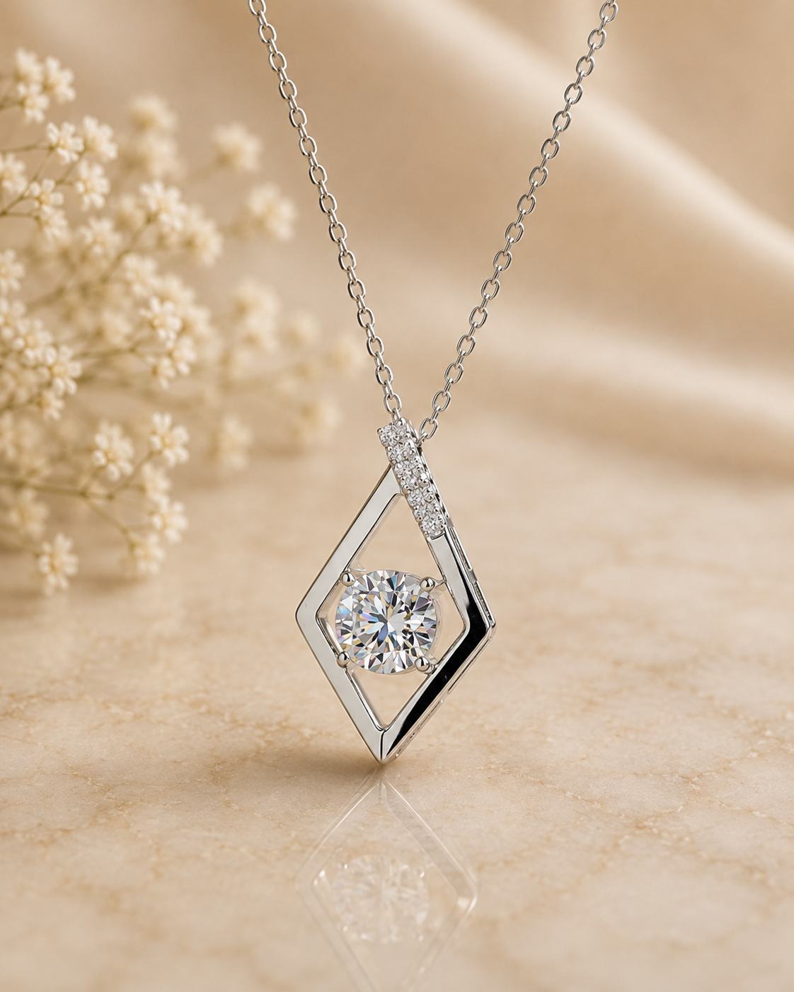 Round Cut Diamond Pendant Necklace, 18K Yellow Gold Twisted Ribbon Design