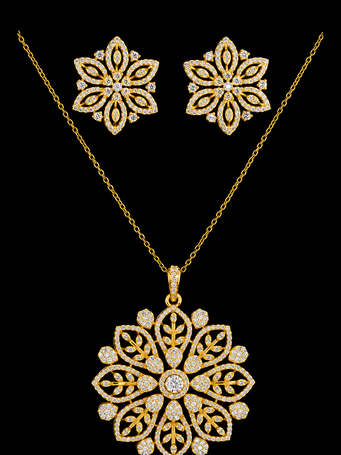Diamond Flower Pendant Set White Gold Floral Jewelry Luxury Gift for Women