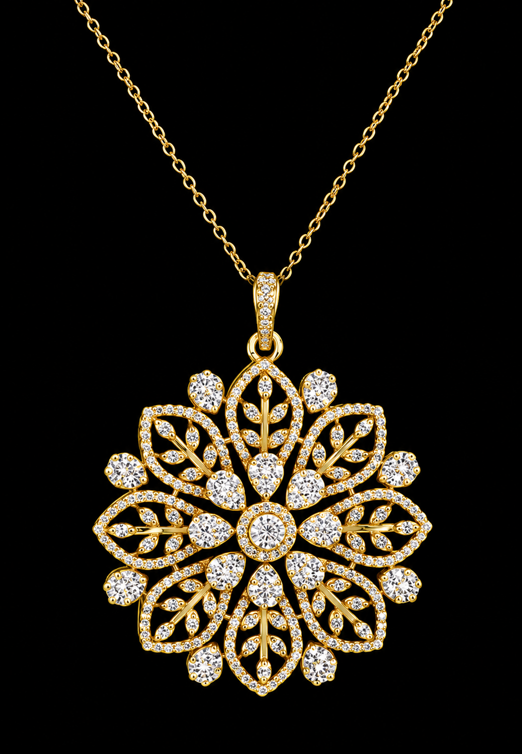 Diamond Flower Pendant Set White Gold Floral Jewelry Luxury Gift for Women