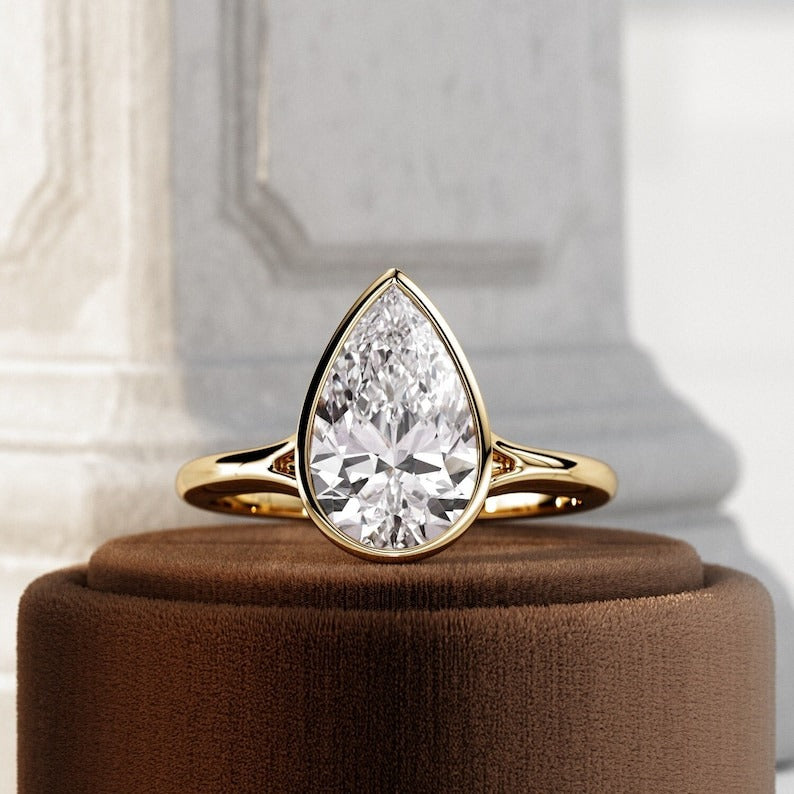 Carat E VVS2 Pear Lab Grown Diamond Bezel Set Ring