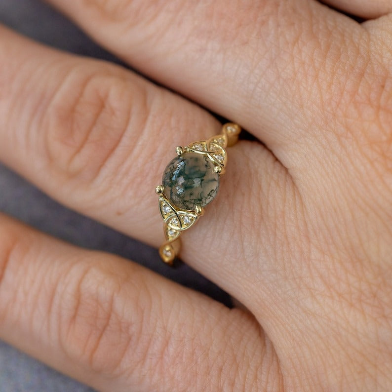 Moss Agate Celtic Engagement Ring