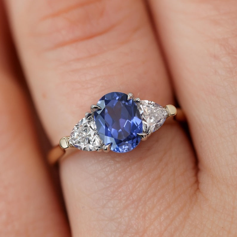 Oval Sapphire and Diamond Trillion Engagement Ring