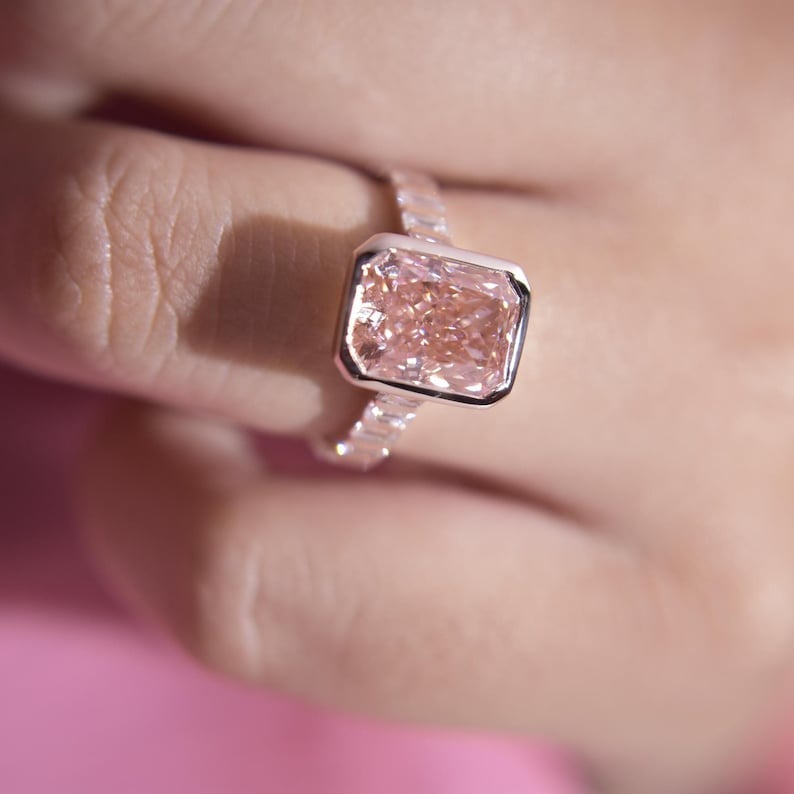 Fancy Radiant Cut Pink Lab Grown Diamond Engagement Ring