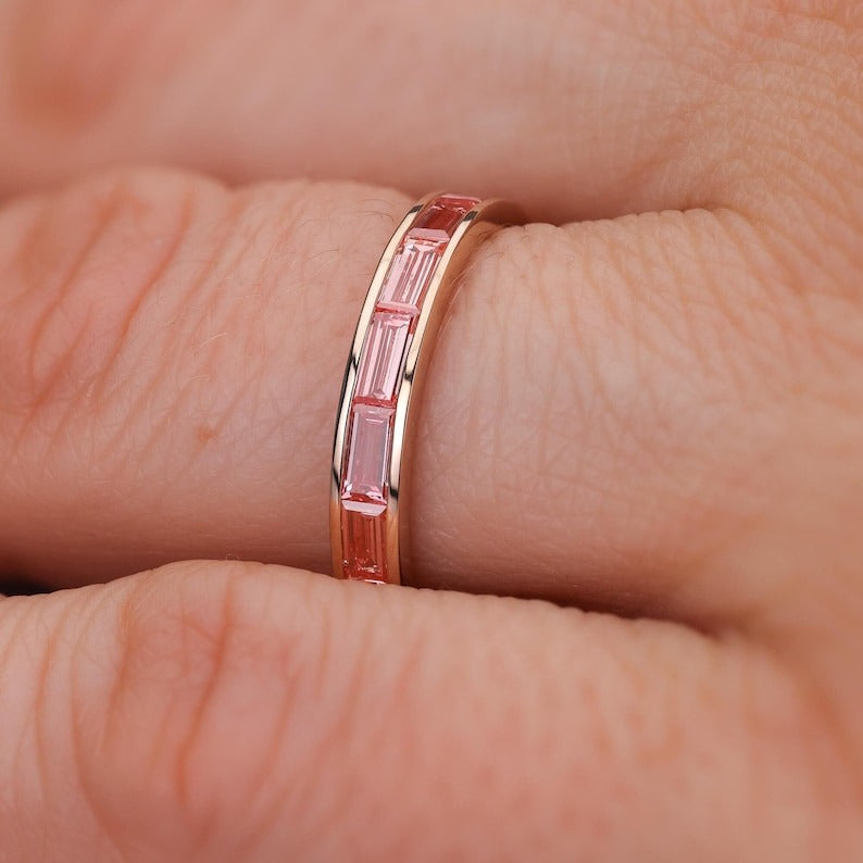 Channel Set Pink Diamond Baguette Eternity Ring