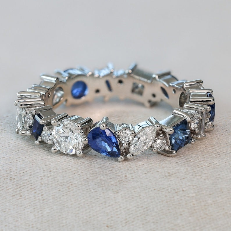 Mixed-Cut Sapphire and Diamond Eternity Ring