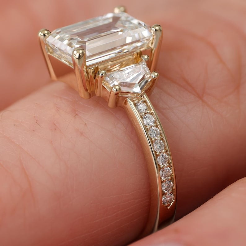 Emerald Cut Three Stone Diamond Engagement Ring -