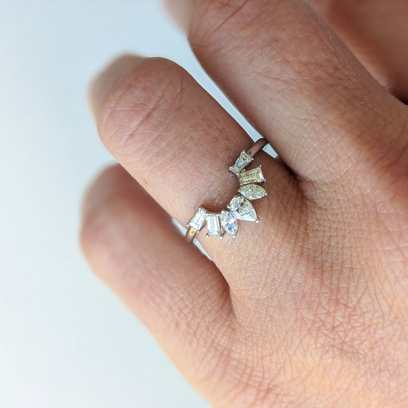 Art Deco Diamond Contour Wedding Band