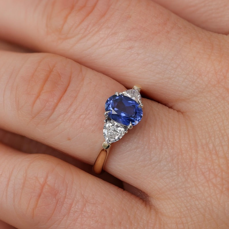 Oval Sapphire and Diamond Trillion Engagement Ring
