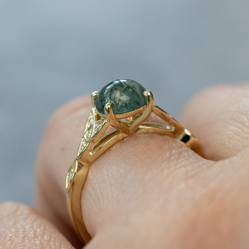 Moss Agate Celtic Engagement Ring
