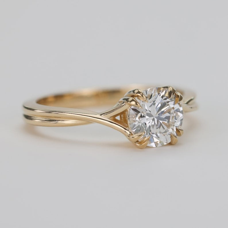 Twisted Double Claw Diamond Engagement Ring