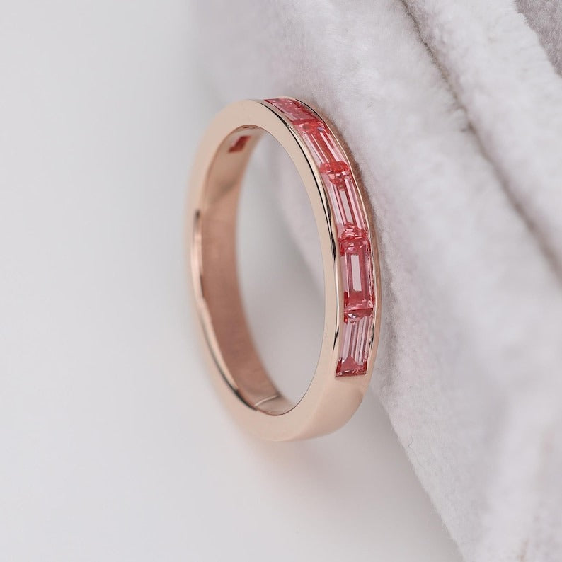 Channel Set Pink Diamond Baguette Eternity Ring