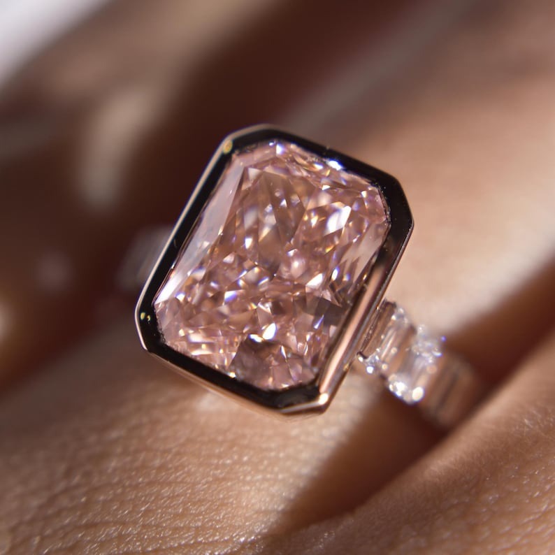 Fancy Radiant Cut Pink Lab Grown Diamond Engagement Ring