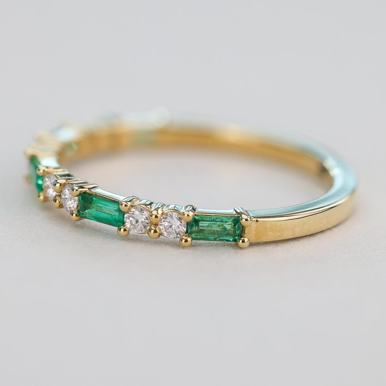 Emerald Baguette and Diamond Alternating Eternity Ring