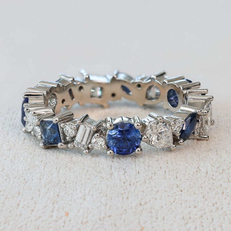 Mixed-Cut Sapphire and Diamond Eternity Ring