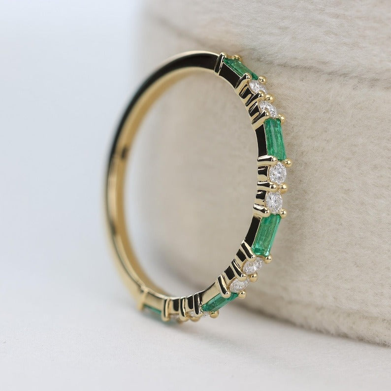 Emerald Baguette and Diamond Alternating Eternity Ring